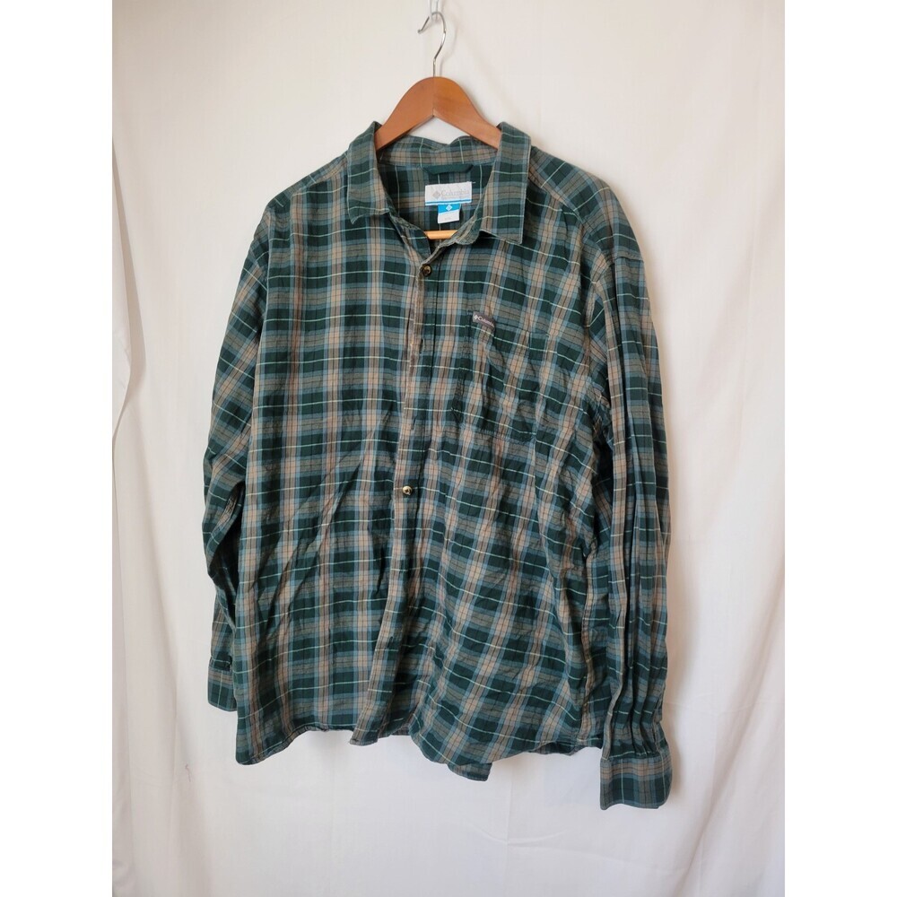 Columbia Men's XXL Plaid Casual Button-Down Shirt Long Sleeve Green Flannel